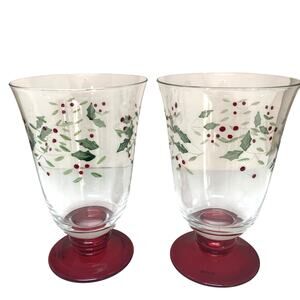 Pfaltzgraff Winterberry Water Goblets Set Of 2, Etched & Hand Painted 14 oz.